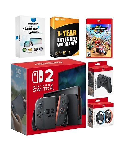 Nintendo Switch 2 Console with Mario Kart World, Pro Controller, Joy Con Wheel