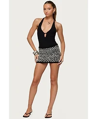 Edikted Womens Ada Iridescent Button Knit Mini Skirt