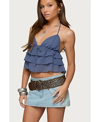 Edikted Womens Zephi Split Front Ruffled Top