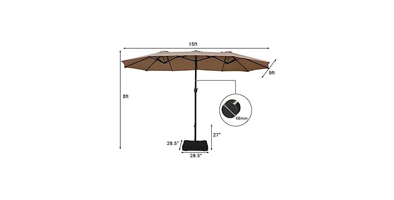 Mecale 15 Feet Double-Sided Twin Patio Umbrella with Crank and Base