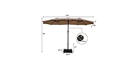 Mecale 15 Feet Double-Sided Twin Patio Umbrella with Crank and Base