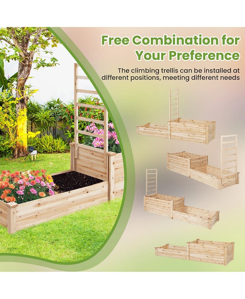 Gymax Raised Garden Bed w/ 2 Planter Boxes & Trellis Outdoor Wooden Planter Box Kit for Sapling
