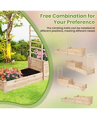 Gymax Raised Garden Bed w/ 2 Planter Boxes & Trellis Outdoor Wooden Planter Box Kit for Sapling