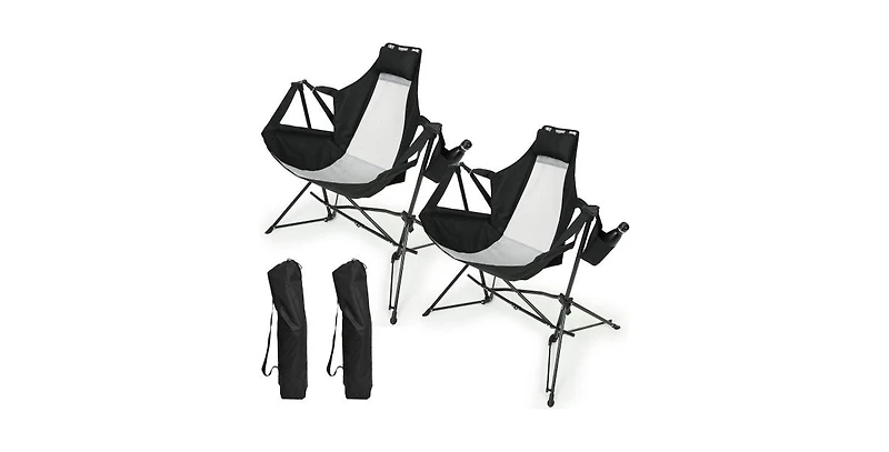 2 Pack Adjustable Hammock Camping Chairs with Cup Holder and Carry Bag