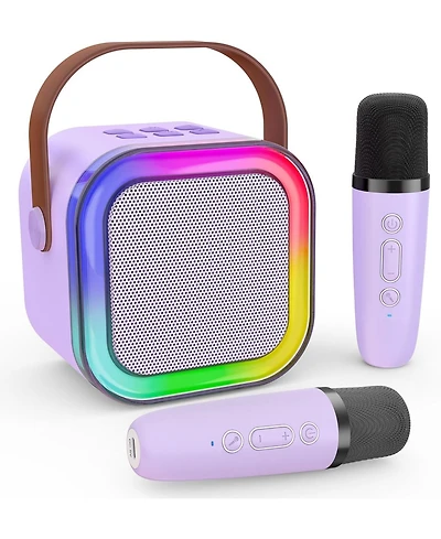 Mini Karaoke Machine for Kids, Haomuren Portable Speaker with 2 Wireless Microphones, Christmas Birthday Gifts Girl Singing Karaoke Machine for 3-12+