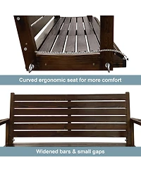 Mega Casa Wooden Porch Swing, Ergonomic Seat, Bench Swing with Hanging Chains and 7mm Springs, Heavy Duty 800 Lbs, for Outdoor Patio Garden Yard (Dark