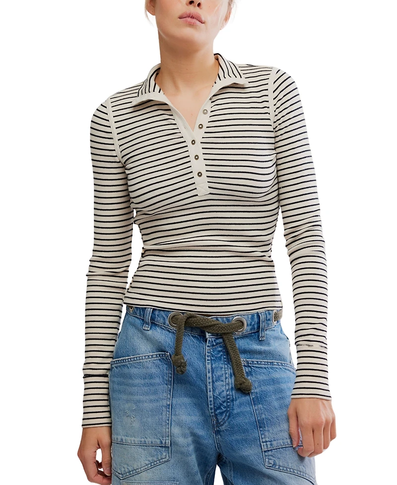 Free People Women's Lake Henley Striped Top