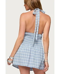 Edikted Women's Plaid Smocked Halter Mini Dress