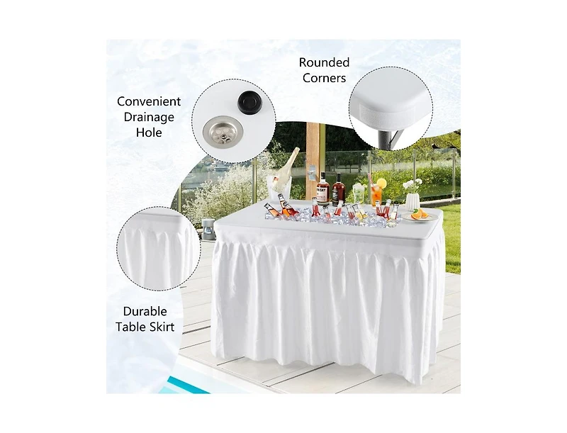 Akiudex 4 feet folding ice bin table with skirt for camping picnic wedding with ice bucket