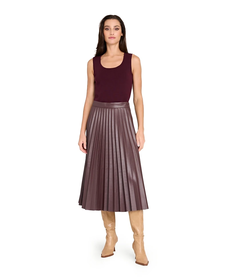 Tahari Asl Women's Long Leather Pleated Skirt