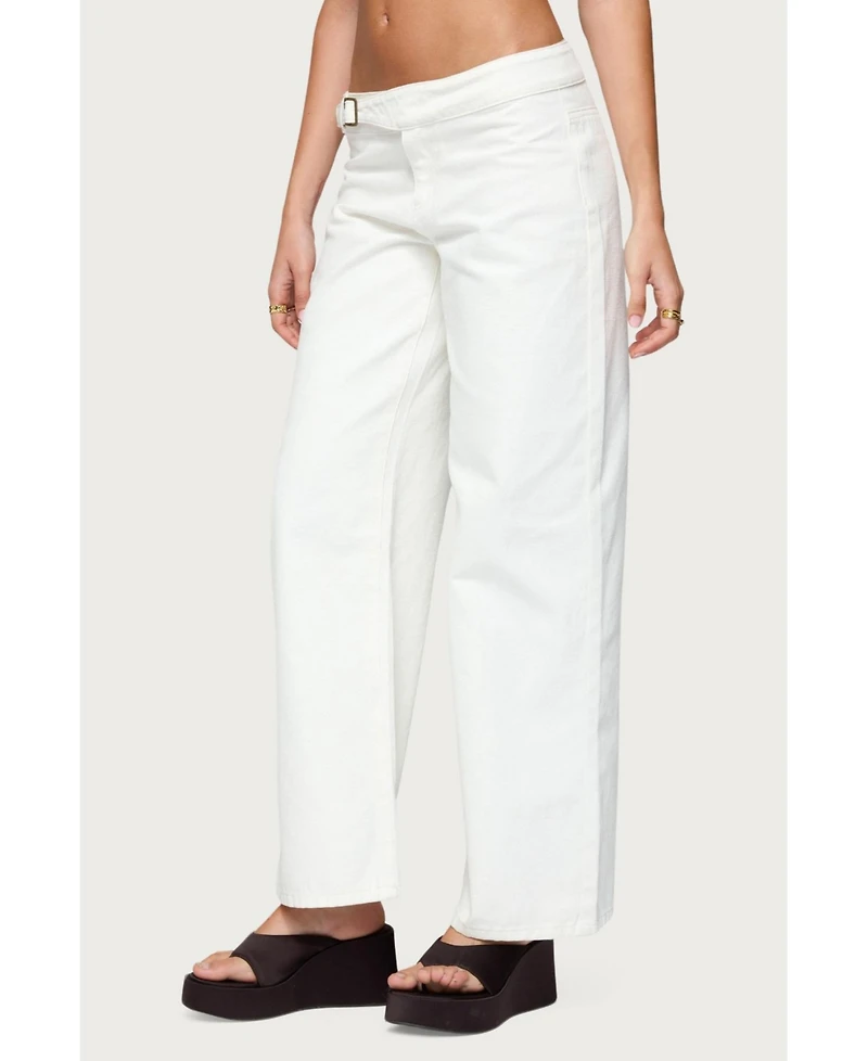 Edikted Women's Buckle Low Rise Straight Leg Pants