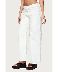 Edikted Women's Buckle Low Rise Straight Leg Pants