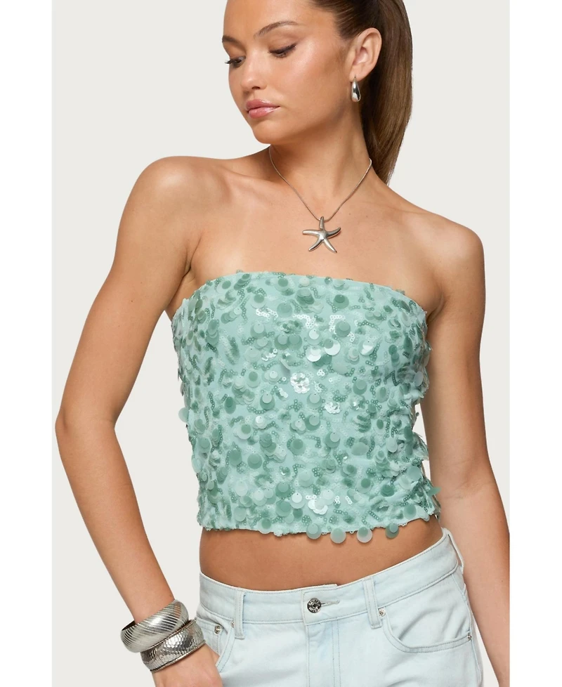 Edikted Womens Brynn Sequin Strapless Top