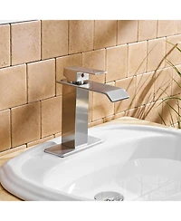 Greenspring Waterfall Single Hole Single-Handle Low-Arc Bathroom Faucet With Supply Line and Escutcheon in Brushed Nickel