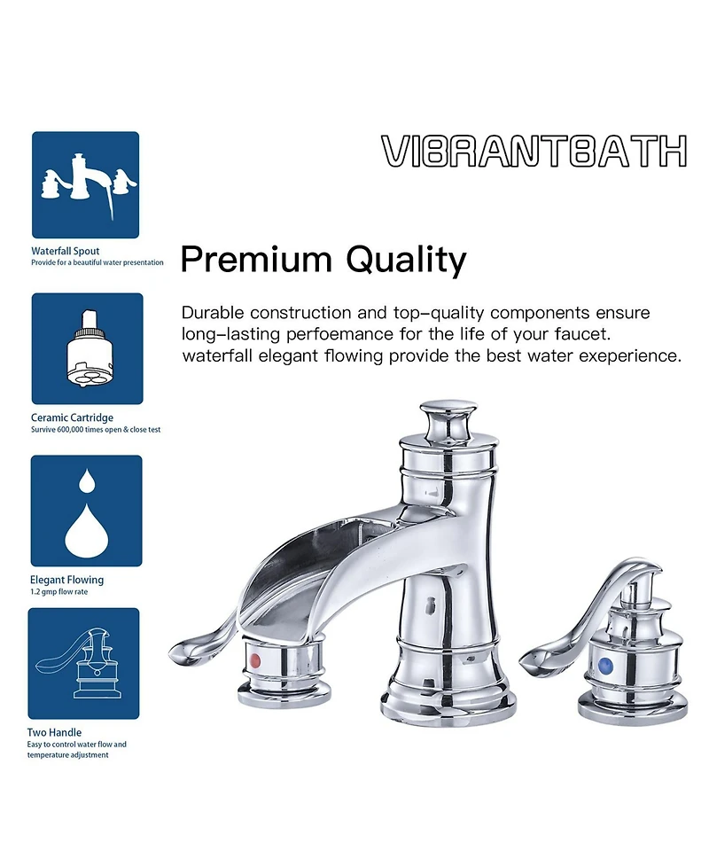 Greenspring 8 in. Waterfall Widespread 2-Handle Bathroom Faucet With Pop-up Drain Assembly in Spot Resist Polished Chrome