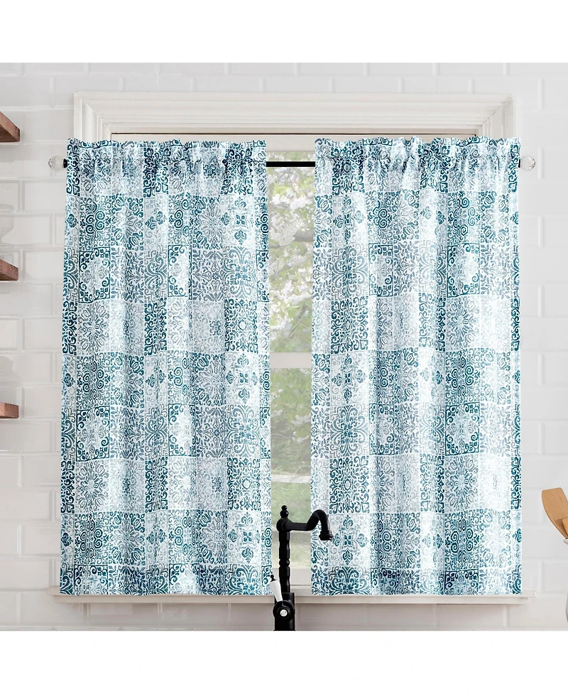 No. 918 Greco Mosaic Semi-Sheer Rod Pocket Kitchen Curtain Tier Pair