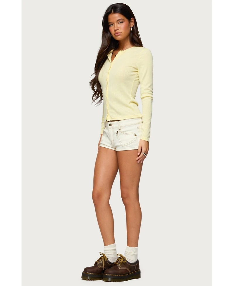 Edikted Women's Maeva Button Up Pointelle Top
