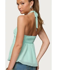 Edikted Women's Sequin Chiffon Keyhole Halter Top