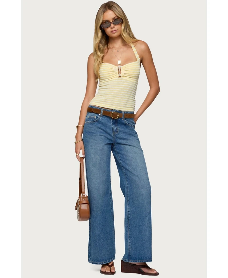 Edikted Womens Ery Wide Leg Mid Rise Jeans