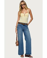 Edikted Womens Ery Wide Leg Mid Rise Jeans