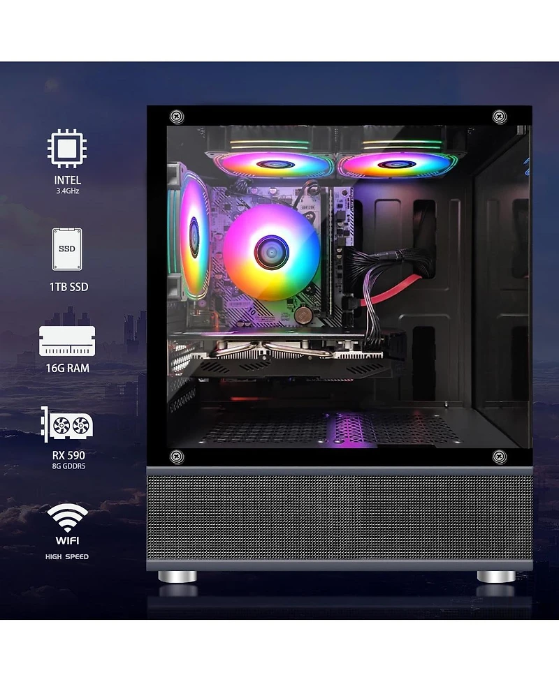 Ipason Gaming Pc Desktop - Intel Core i5 , Radeon Rx 590 8GB, 16GB Ram, 1TB Ssd, 600M WiFi, Bluetooth 5.0, Rgb Bt Sound Bar, Windows 10 Home