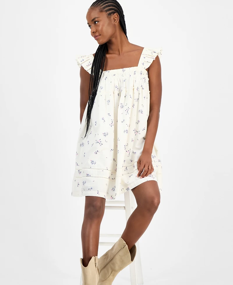 Lucky Brand Women's Ruched Flutter Mini Dress