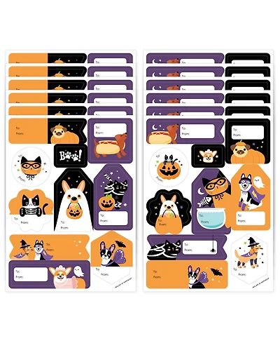 Big Dot of Happiness Halloween Pets - Assorted To and From Treat Stickers - 12 Sheets