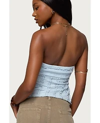 Edikted Womens Textured Ruffle Split Front Strapless Top