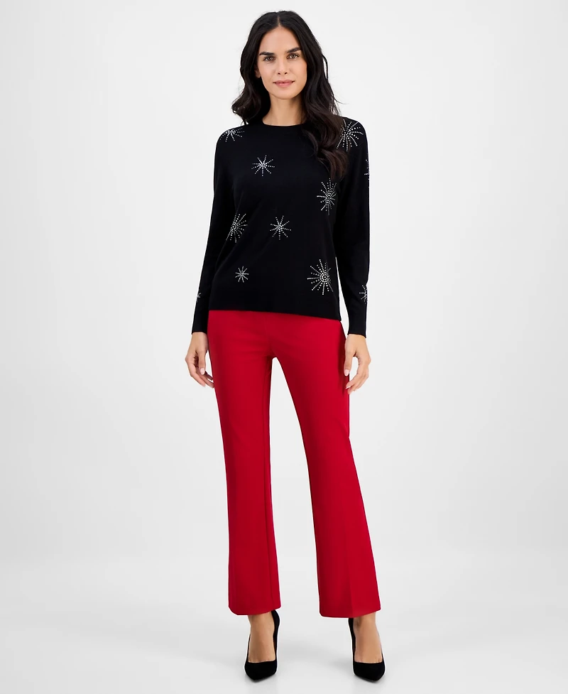 Ak Anne Klein Embellished Crewneck Long-Sleeve Sweater