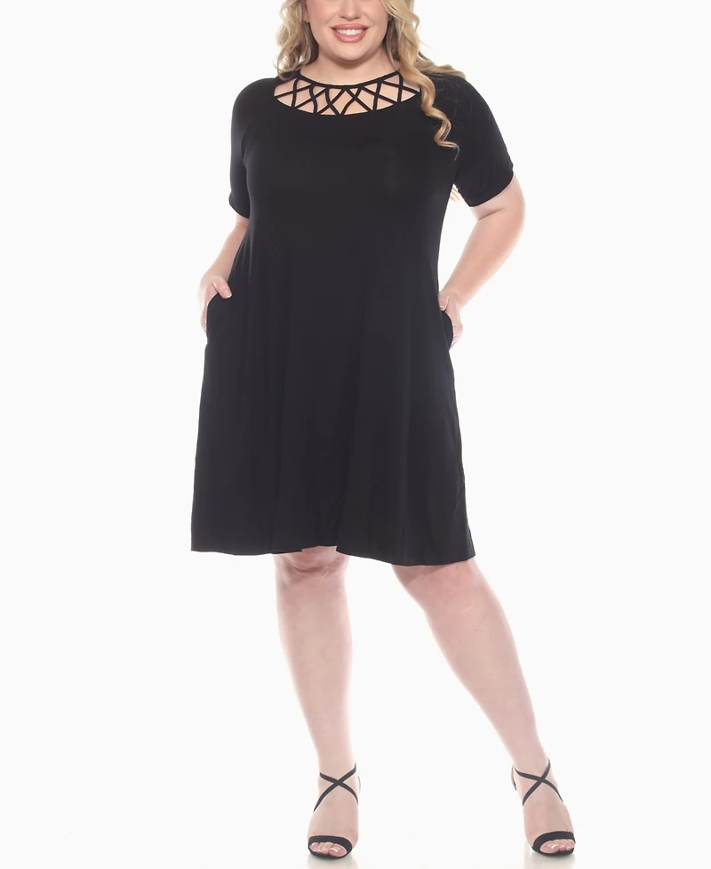 White Mark Plus Short Sleeve Crisscross Neck A-Line Dress