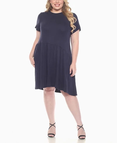 White Mark Plus Asymmetrical Waist and Short Sleeve Swing Dress