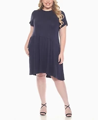 White Mark Plus Asymmetrical Waist and Short Sleeve Swing Dress