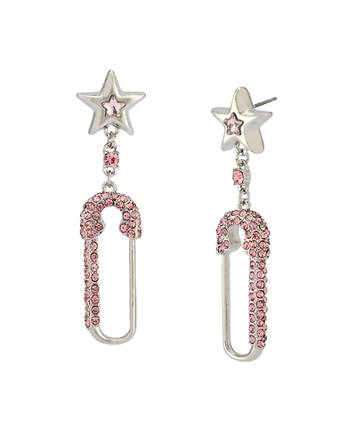 Betsey Johnson Faux Stone Star Safety Pin Drop Earrings