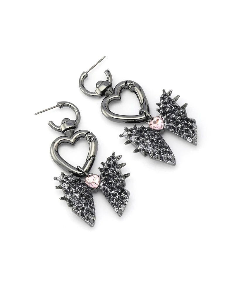 Betsey Johnson Faux Stone Spiky Bow Heart Huggie Earrings