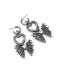 Betsey Johnson Faux Stone Spiky Bow Heart Huggie Earrings