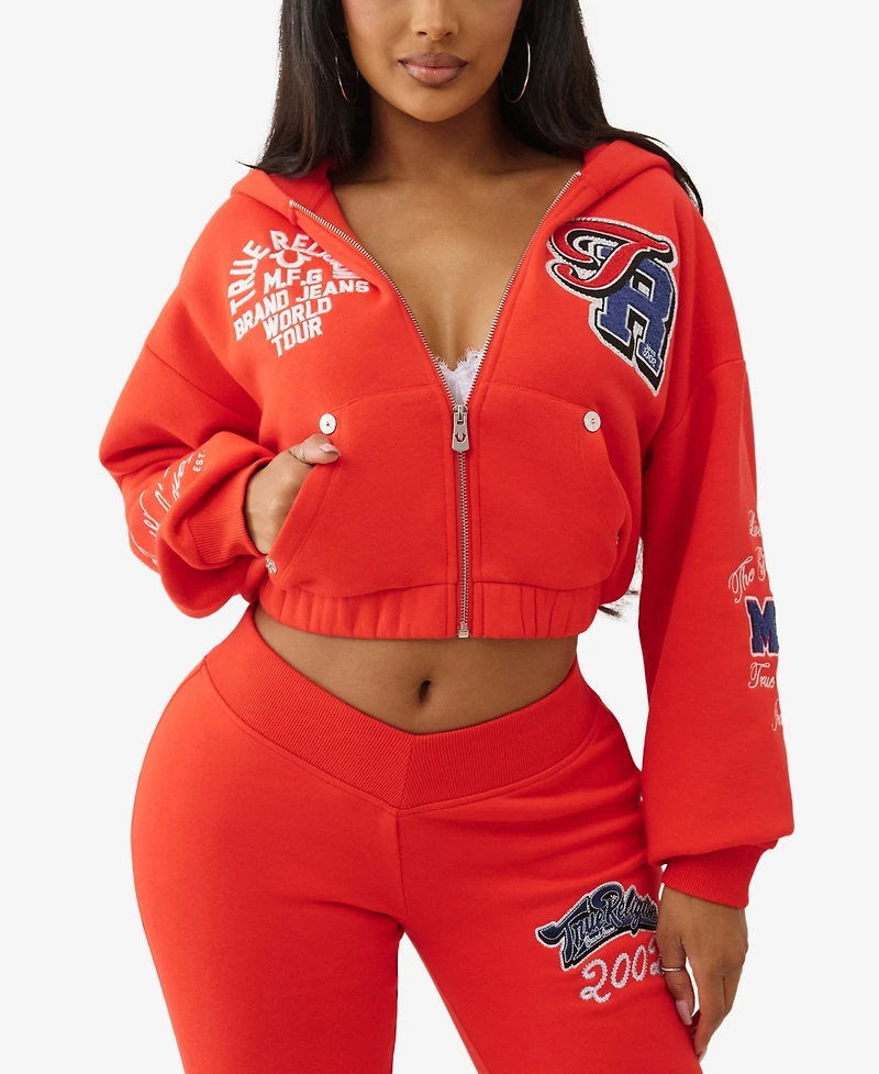 True Religion Women's Crystal Patched Zip Hoodie