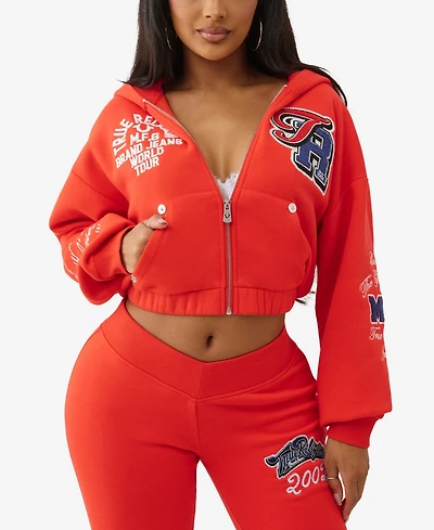 True Religion Women's Crystal Patched Zip Hoodie