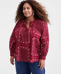 Style & Co Plus Cotton Smocked-Yoke Top, Macy's Exclusive