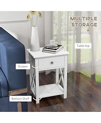Homcom 22" Traditional Wood Accent End Table With Storage Drawer, Flat