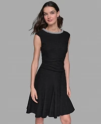 Karl Lagerfeld Paris Women's Stretch Textured Knit with Embellished Neck