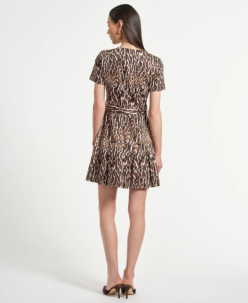 Isaac Mizrahi Women's Belted Pleated Short Dress