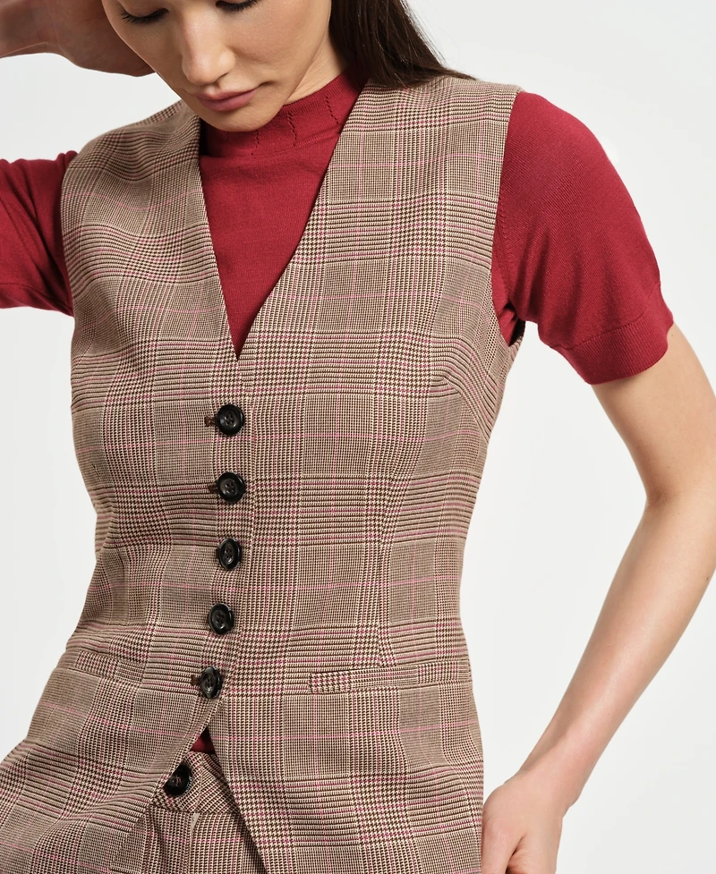 Isaac Mizrahi Women's Plaid Sleeveless Vest