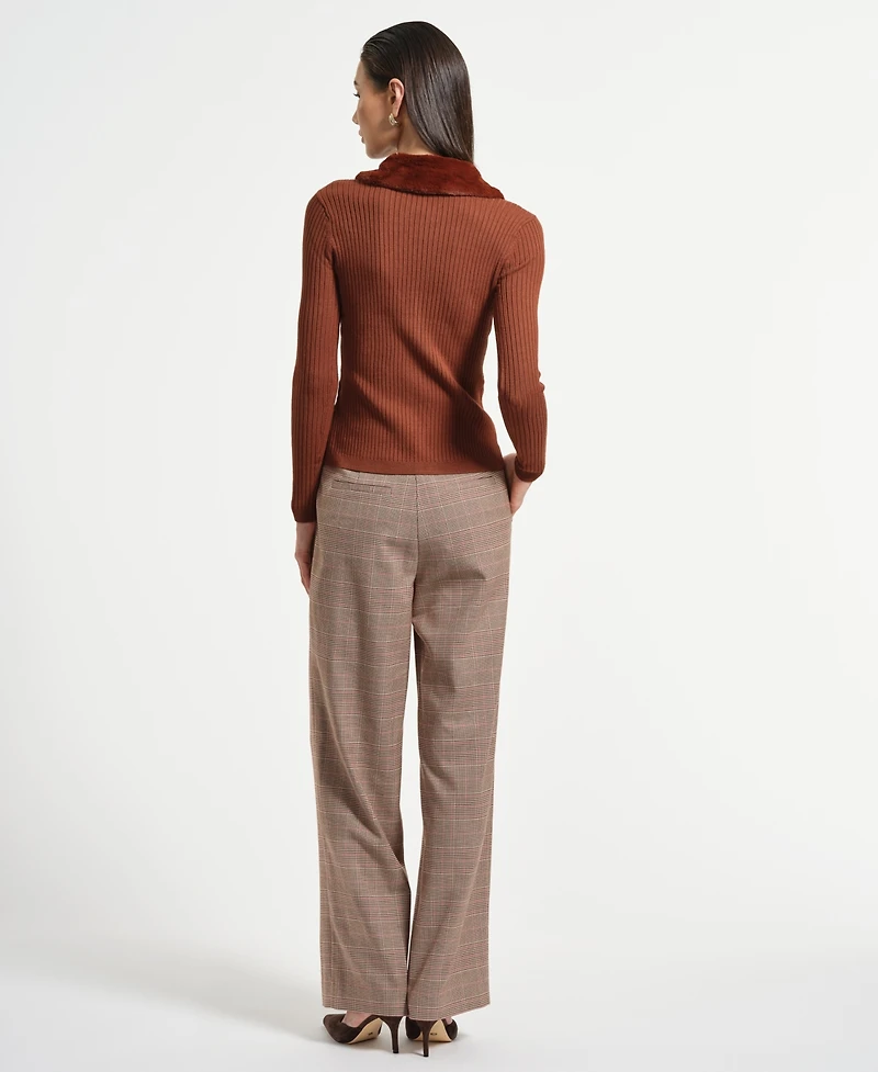 Isaac Mizrahi Women's Collar Zip Front Sweater Top