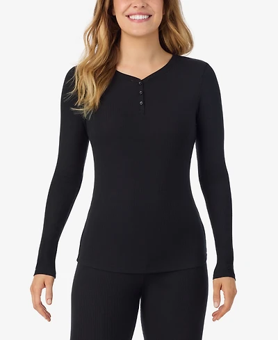 Cuddl Duds Petite Henley Neck Long Sleeve Top