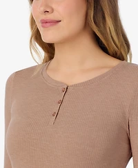 Cuddl Duds Henley Neck Long Sleeve Top