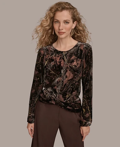 Donna Karan New York Women's Printed Long Sleeve Top