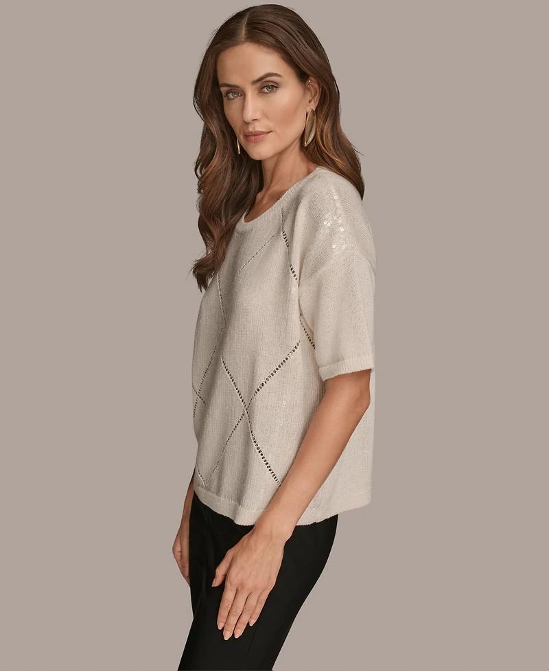 Donna Karan New York Women's Short Sleeve Sequin Sweater