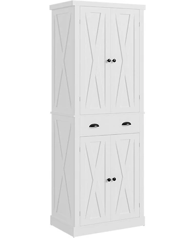 Ironck Kitchen Pantry with Barn Doors, Drawer, 4 Adjustable Shelves, White