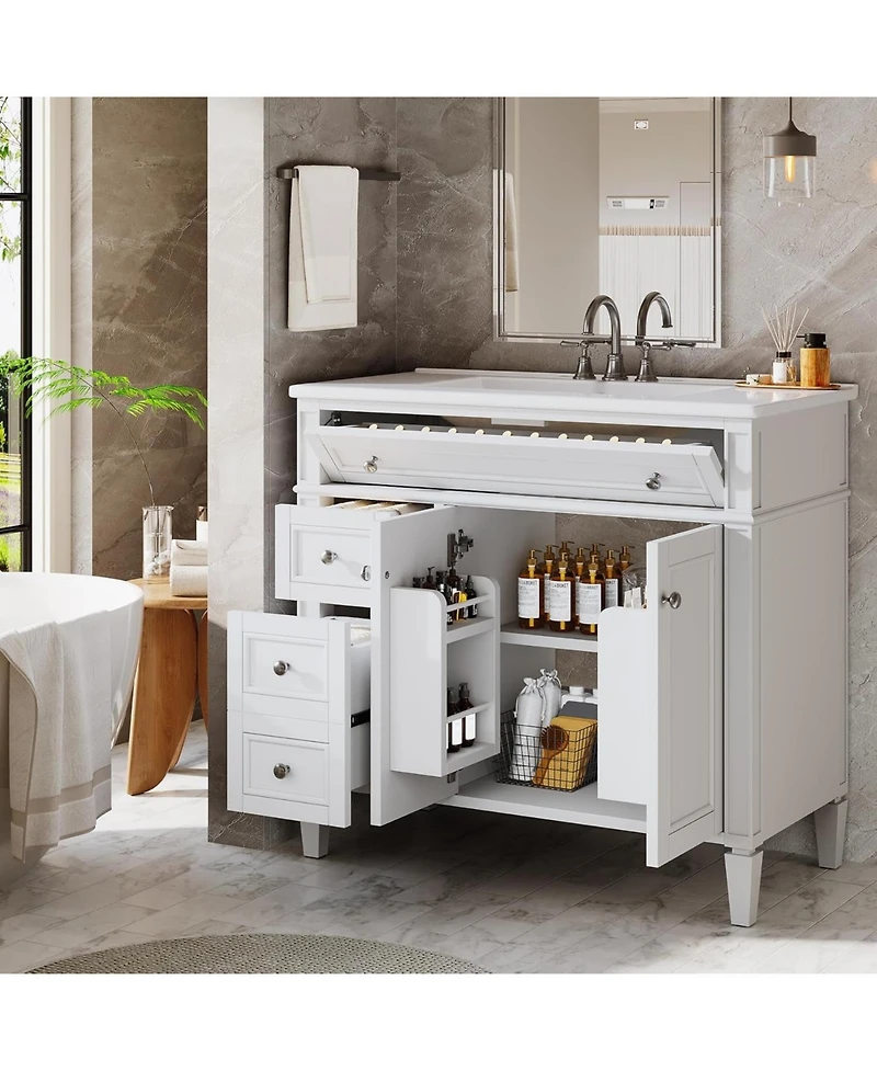 Tribesigns 36" Bathroom Vanity with Sink, 4 Drawers & 2 Doors, Bathroom Storage Vanity with Metal Handles, Solid Wood Frame, Paint Surface White