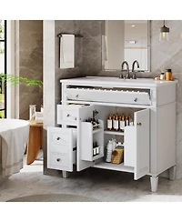 Tribesigns 36" Bathroom Vanity with Sink, 4 Drawers & 2 Doors, Bathroom Storage Vanity with Metal Handles, Solid Wood Frame, Paint Surface White